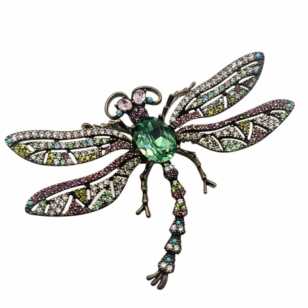 Heidi Daus "Trembling Brilliance" crystal dragonfly pin 4”